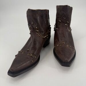 Stetson Womens Brown Leather Studded Snip Toe Western Ankle Boots 5105 Size 7